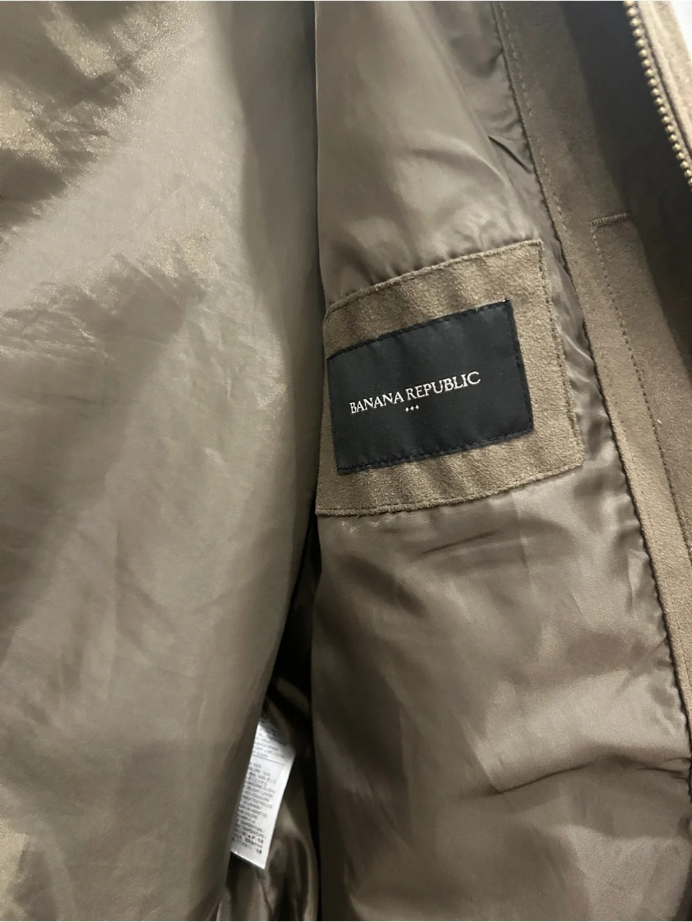 Men's Suede Bomber Jacket - Taupe/Olive Green